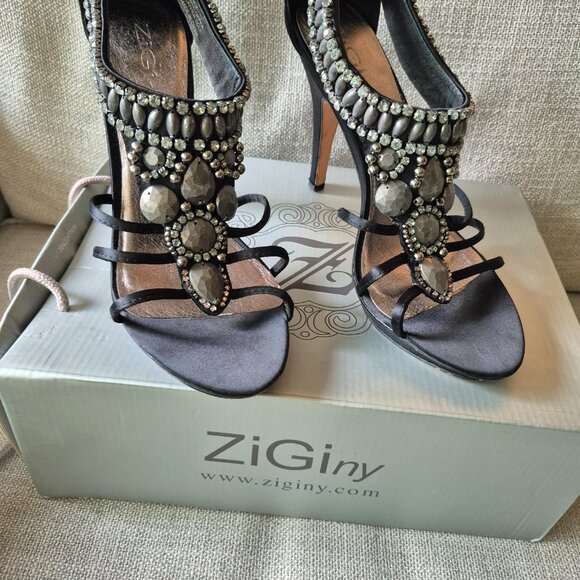 Zigi NY Black Satin Jeweled Heels – Minimally Worn 10 US (41 EU) - Picture 3 of 5
